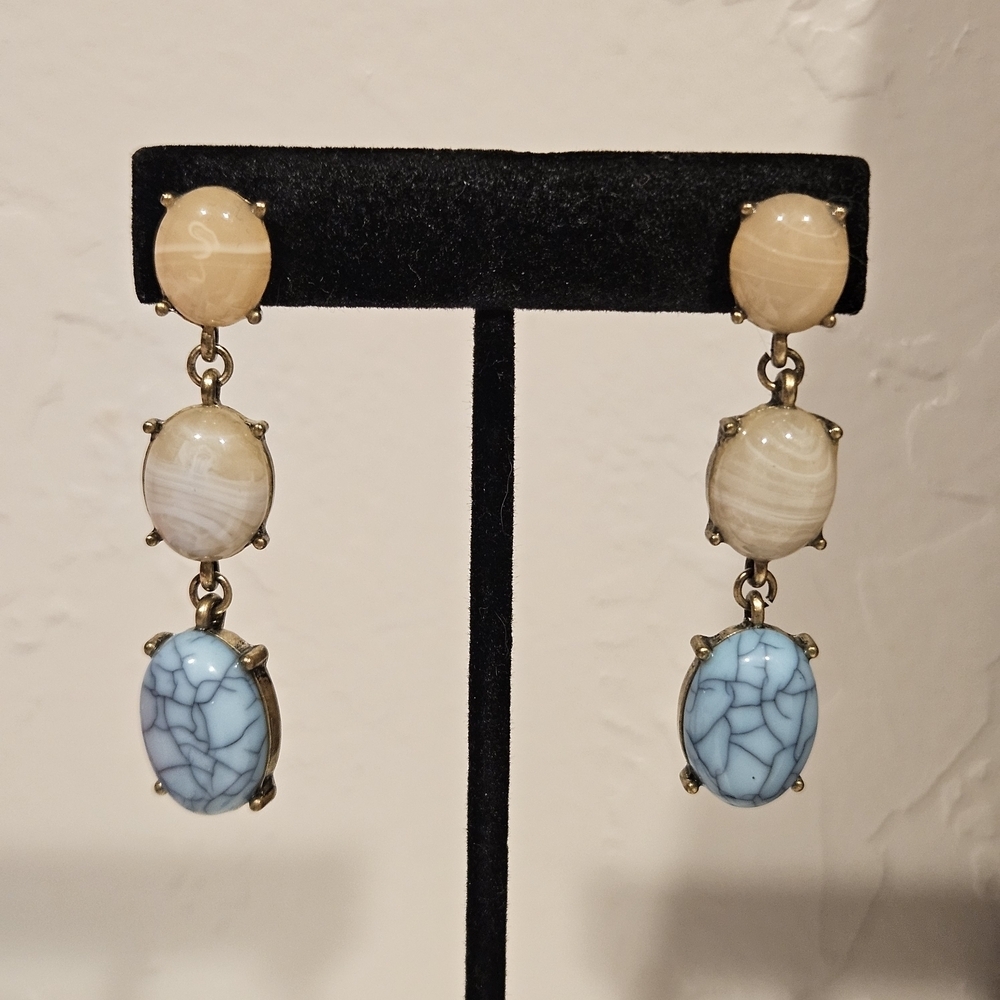 Sugarfix Blue and Beige Dangle Earrings Triple Stone Women's Jewelry Boho